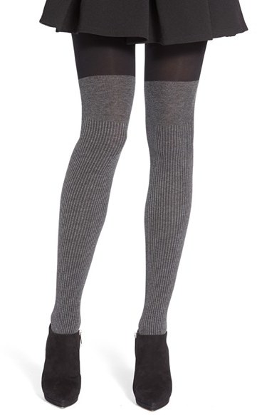 DKNY RIBBED FAUX OVER THE KNEE TIGHTS - Fashion Tights
