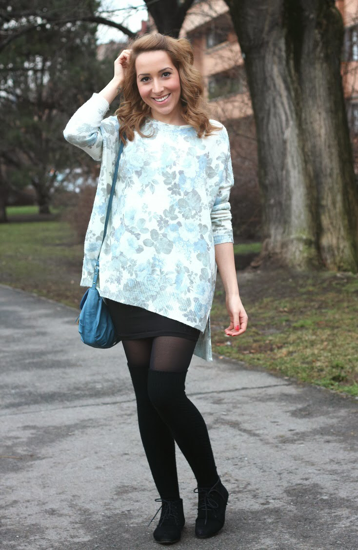 Floral print oversize sweater-Love - Fashion Tights