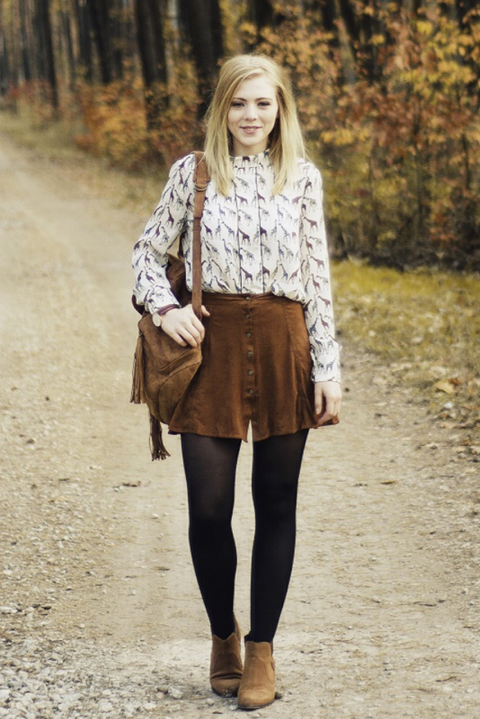 Sisley shirt & suede skirt - Fashion Tights