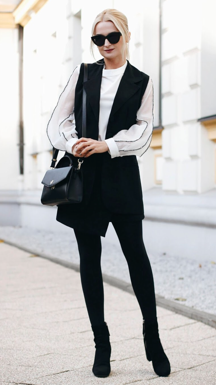 Classic white - black styling - Fashion Tights