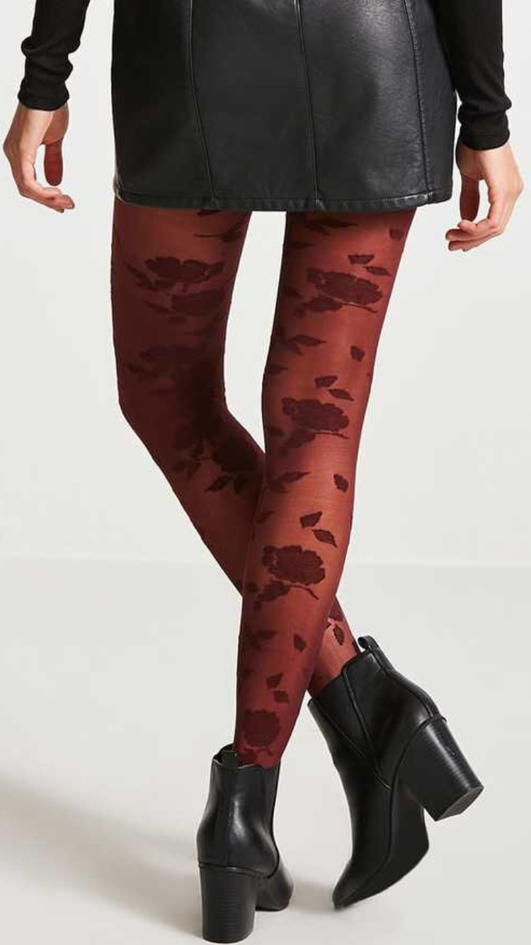 FOREVER 21 Embossed Floral Tights - Fashion Tights