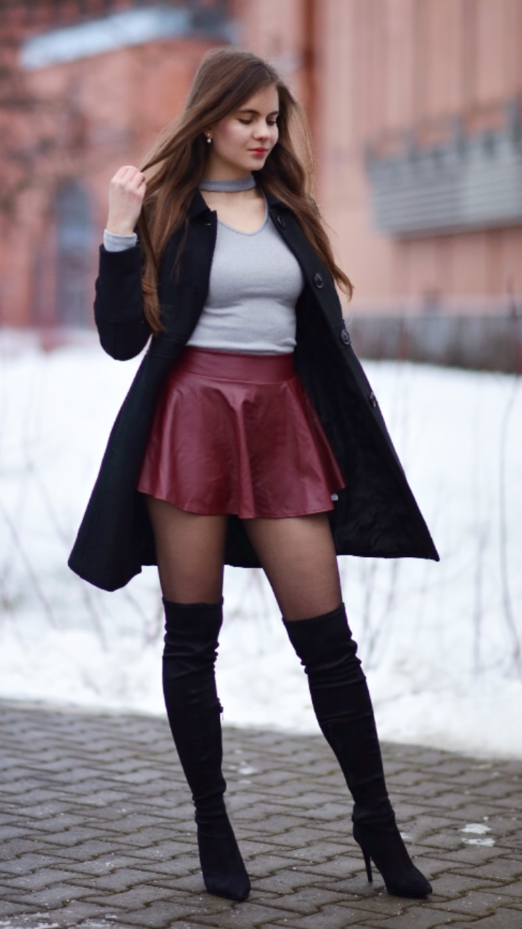 leather skirt suede boots